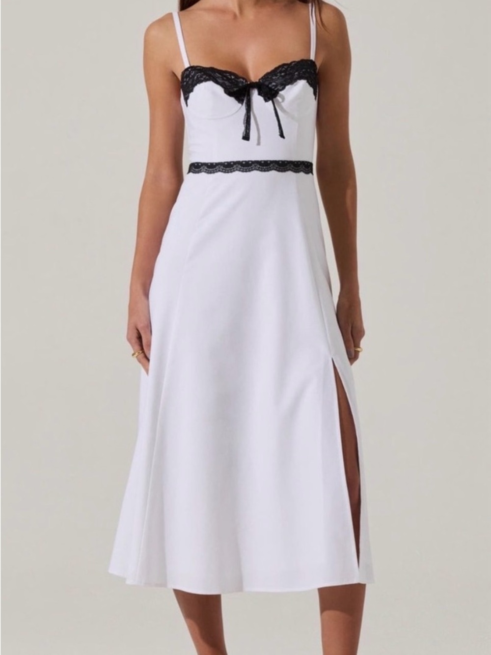 Astr White Maxi Slip Dress with Black Lace Trim